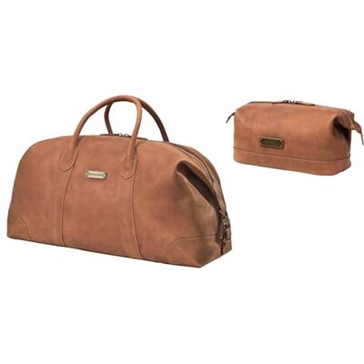 DRAKENSBERG Weekender David Sac de voyage en cuir pour homme et femme au design vintage extensible 60 l, Lot de 2 sacs marron cognac, Einheitsgröße, rétro DRAKENSBERG Weekender David Sac de voyage en cuir pour homme et femme au design vintage extensible 60 l, Lot de 2 sacs marron cognac, Einheitsgröße, rétro