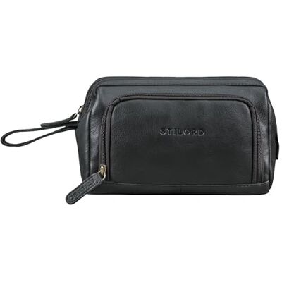 STILORD "Henry" sac à poignet homme cuir grande trousse de toilette XXL trousse à plume voyage organisateur pochette cosmétique sac à main Couleur:noir STILORD "Henry" sac à poignet homme cuir grande trousse de toilette XXL trousse à plume voyage organisateur pochette cosmétique sac à main Couleur:noir
