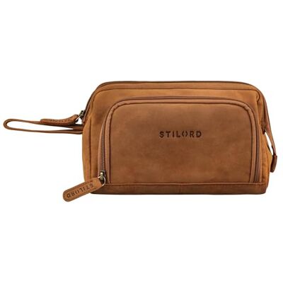 STILORD "Henry" sac à poignet homme cuir grande trousse de toilette XXL trousse à plume voyage organisateur pochette cosmétique sac à main Couleur:tan marron scuro STILORD "Henry" sac à poignet homme cuir grande trousse de toilette XXL trousse à plume voyage organisateur pochette cosmétique sac à main Couleur:tan marron scuro