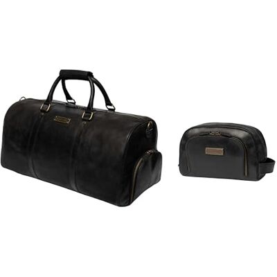 DRAKENSBERG Lot de 2 trousses de voyage en cuir « Finn » et trousse de toilette « Ben » pour homme et femme avec trousse de toilette assortie, Lot de 2 noirs, Taille unique, Sac de voyage avec trousse DRAKENSBERG Lot de 2 trousses de voyage en cuir « Finn » et trousse de toilette « Ben » pour homme et femme avec trousse de toilette assortie, Lot de 2 noirs, Taille unique, Sac de voyage avec trousse