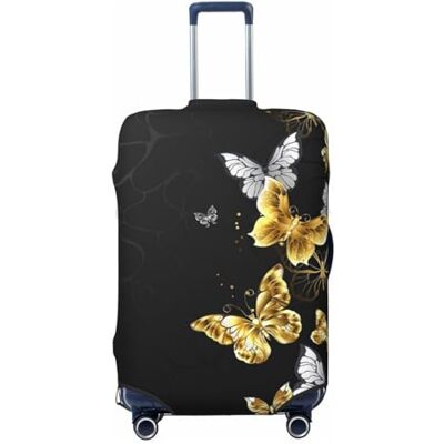 COMAAM Housse de protection élastique pour coffre à bagages de 45,7 à 81,3 cm, Papillons blancs dorés et noirs, Small COMAAM Housse de protection élastique pour coffre à bagages de 45,7 à 81,3 cm, Papillons blancs dorés et noirs, Small