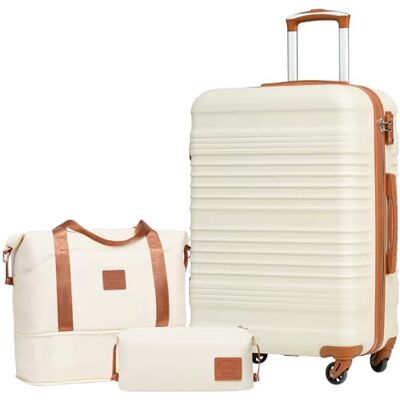 Coolife Ensemble de valises rigides en ABS avec 4 roues, serrure TSA, rétractable, avec chariot de voyage comprenant 1 valise et 1 trousse de toilette, Blanc marron, Moyenne, Valise rigide Coolife Ensemble de valises rigides en ABS avec 4 roues, serrure TSA, rétractable, avec chariot de voyage comprenant 1 valise et 1 trousse de toilette, Blanc marron, Moyenne, Valise rigide