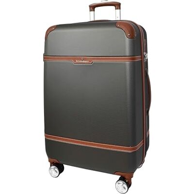 A1 FASHION GOODS Valise rigide extensible et légère à 4 roues de style vintage Gris Grand, Gris foncé avec bordure marron, M, Valise A1 FASHION GOODS Valise rigide extensible et légère à 4 roues de style vintage Gris Grand, Gris foncé avec bordure marron, M, Valise