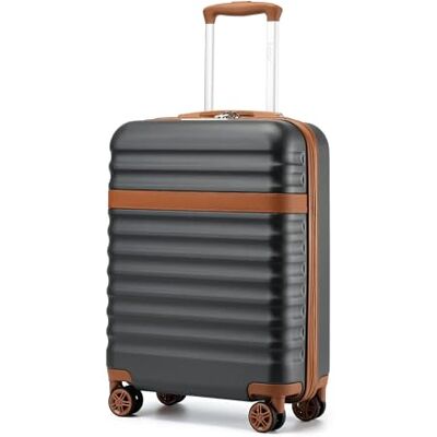 Kono Valise de cabine légère ABS + PC rigide avec serrure TSA roues pivotantes, gris/marron, Cabin-20 inch, Sac cabane décontracté Kono Valise de cabine légère ABS + PC rigide avec serrure TSA roues pivotantes, gris/marron, Cabin-20 inch, Sac cabane décontracté