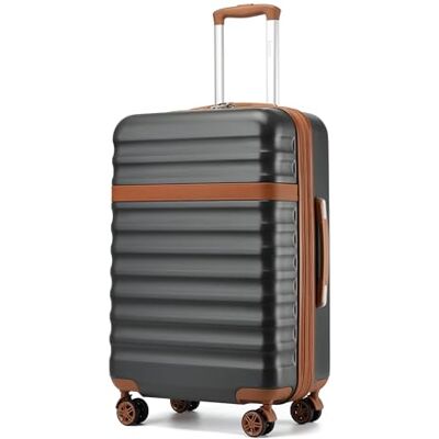 Kono Valise de cabine légère ABS + PC rigide avec serrure TSA roues pivotantes, gris/marron, Medium-24 inch, Valise de cabine légère en ABS + PC Kono Valise de cabine légère ABS + PC rigide avec serrure TSA roues pivotantes, gris/marron, Medium-24 inch, Valise de cabine légère en ABS + PC
