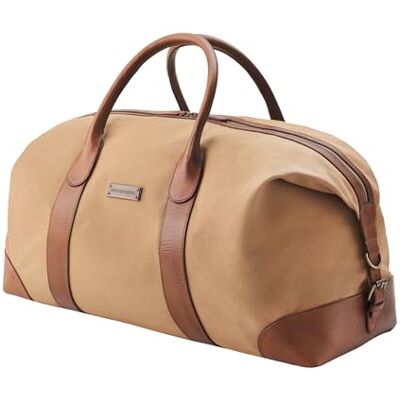 DRAKENSBERG Sac de voyage « David » Sac de voyage et sac de sport au design rétro vintage Fabriqué à la main Toile et cuir, Kaki-Beige L DRAKENSBERG Sac de voyage « David » Sac de voyage et sac de sport au design rétro vintage Fabriqué à la main Toile et cuir, Kaki-Beige L