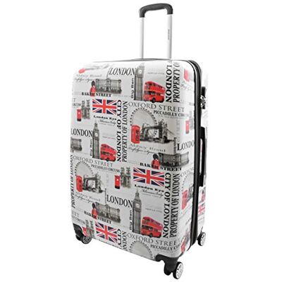 House Of Leather Valise rigide à quatre roues avec impression Londres City Valise de voyage verrouillable, blanc, L, Bagages House Of Leather Valise rigide à quatre roues avec impression Londres City Valise de voyage verrouillable, blanc, L, Bagages