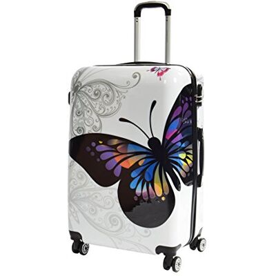 House Of Leather Valise rigide extensible à quatre roues avec imprimé papillon multicolore, Multicolore, L, Bagages latéraux rigides House Of Leather Valise rigide extensible à quatre roues avec imprimé papillon multicolore, Multicolore, L, Bagages latéraux rigides