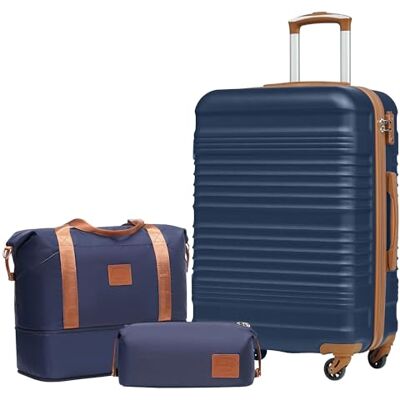 Coolife Lot de valises à roulettes Valise rigide en ABS 4 roulettes Serrure TSA Chariot rétractable La valise contient 1 sac de voyage et 1 trousse de toilette, Bleu/marron, Mittlerer Coolife Lot de valises à roulettes Valise rigide en ABS 4 roulettes Serrure TSA Chariot rétractable La valise contient 1 sac de voyage et 1 trousse de toilette, Bleu/marron, Mittlerer
