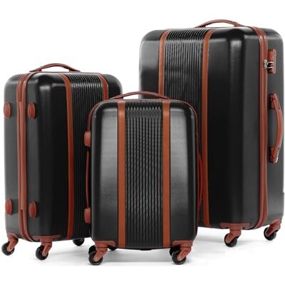 FERGÉ Milano Lot de 3 valises rigides à roulettes Bagage à main 55 cm Taille L et XL 100 % ABS, Noir , 3er Set FERGÉ Milano Lot de 3 valises rigides à roulettes Bagage à main 55 cm Taille L et XL 100 % ABS, Noir , 3er Set