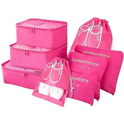 Vicloon Organisateur de Voyage, Lot de 8 Organiseurs de Bagage pour Voyage,Différents Tailles des Cubes Étanche Sacs de Voyage Rangement, Rose Rouge, S Vicloon Organisateur de Voyage, Lot de 8 Organiseurs de Bagage pour Voyage,Différents Tailles des Cubes Étanche Sacs de Voyage Rangement, Rose Rouge, S
