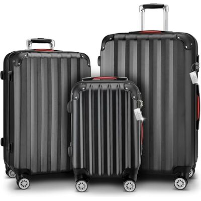 Monzana ® Ensemble de 3 valises avec cadenas et organiseur, pèse-bagages, sangles et poignées en gel Pieds jumelés Valise rigide Tailles M-L-XL, Noir , M, L, XL Monzana ® Ensemble de 3 valises avec cadenas et organiseur, pèse-bagages, sangles et poignées en gel Pieds jumelés Valise rigide Tailles M-L-XL, Noir , M, L, XL