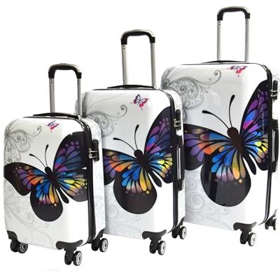 House Of Leather Valise rigide extensible à quatre roues avec imprimé papillon multicolore, Multicolore, Set x3 (C-M-L), Bagages latéraux rigides House Of Leather Valise rigide extensible à quatre roues avec imprimé papillon multicolore, Multicolore, Set x3 (C-M-L), Bagages latéraux rigides