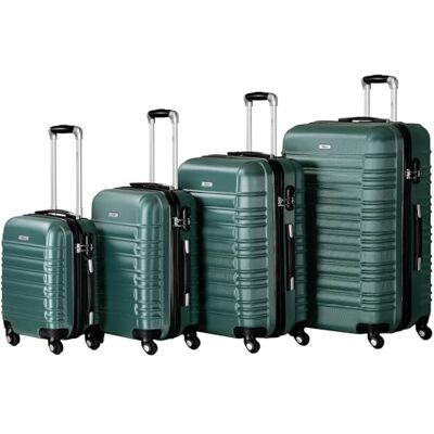 Zelsius Lot de 4 valises rigides en ABS avec serrure à combinaison, doubles roulettes et cloison intérieure Valise rigide 4 pièces Trolley Grande valise, Vert pétrole. Zelsius Lot de 4 valises rigides en ABS avec serrure à combinaison, doubles roulettes et cloison intérieure Valise rigide 4 pièces Trolley Grande valise, Vert pétrole.