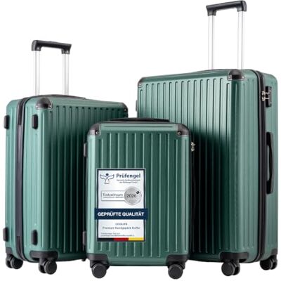 Coolife Set de Valises 3 Pièces, Valise Cabine, Moyenne et Grande Rigides Matériau Rigide PC+ABS, Serrure TSA, Fermeture Éclair YKK et 4 Roues Doubles, pour Voyages en Famille et Vacances, Vert Foncé Coolife Set de Valises 3 Pièces, Valise Cabine, Moyenne et Grande Rigides Matériau Rigide PC+ABS, Serrure TSA, Fermeture Éclair YKK et 4 Roues Doubles, pour Voyages en Famille et Vacances, Vert Foncé