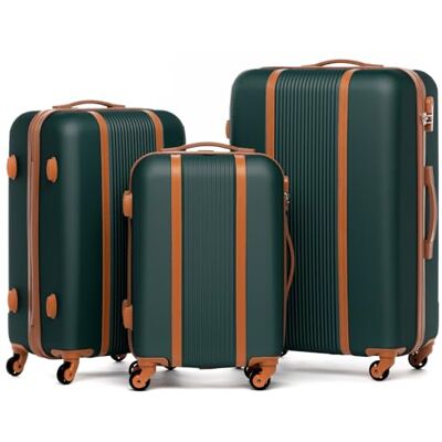 FERGÉ Milano Lot de 3 valises de voyage à coque rigide (bagage à main, L, XL) Valise rigide à 4 roulettes Voyage facile Serrure à combinaison ABS, vert/marron, 3er Set, Ensemble de valises FERGÉ Milano Lot de 3 valises de voyage à coque rigide (bagage à main, L, XL) Valise rigide à 4 roulettes Voyage facile Serrure à combinaison ABS, vert/marron, 3er Set, Ensemble de valises