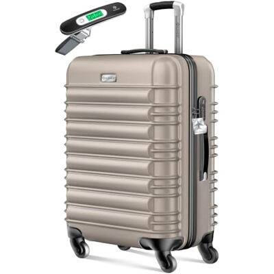 KESSER ® Valise de voyage, à coque rigide en acrylonitrile butadiène styrène (ABS), avec pèse-bagage et étiquette de bagage, serrure à combinaison, 4 roulettes, poignée télescopique, champagne, 66cm - KESSER ® Valise de voyage, à coque rigide en acrylonitrile butadiène styrène (ABS), avec pèse-bagage et étiquette de bagage, serrure à combinaison, 4 roulettes, poignée télescopique, champagne, 66cm -