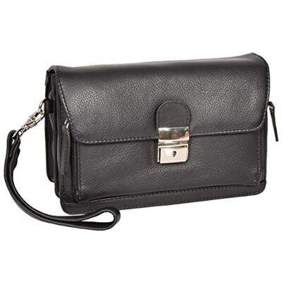House Of Leather Sac de poignet en cuir pour hommes, pochette de rangement d'argent pour cabine de voyage Mobile HOL584 (Noir) House Of Leather Sac de poignet en cuir pour hommes, pochette de rangement d'argent pour cabine de voyage Mobile HOL584 (Noir)
