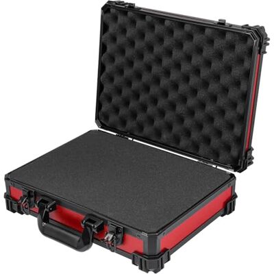 HMF 15500 Mallette de transport avec mousse prédécoupée, mallette universelle, 39 x 29 x 12 cm, rouge, Valise HMF 15500 Mallette de transport avec mousse prédécoupée, mallette universelle, 39 x 29 x 12 cm, rouge, Valise