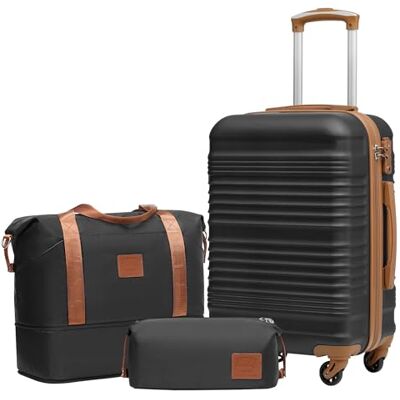 Coolife Set de 6 Valises de Voyage Rigide avec Sac de Voyage Extensible pour Sport et Trousse de Toilette, Set Valise Sets Serrure en Famille TSA et roulettes à 360°, Noir Marron, Bagage à Main Coolife Set de 6 Valises de Voyage Rigide avec Sac de Voyage Extensible pour Sport et Trousse de Toilette, Set Valise Sets Serrure en Famille TSA et roulettes à 360°, Noir Marron, Bagage à Main