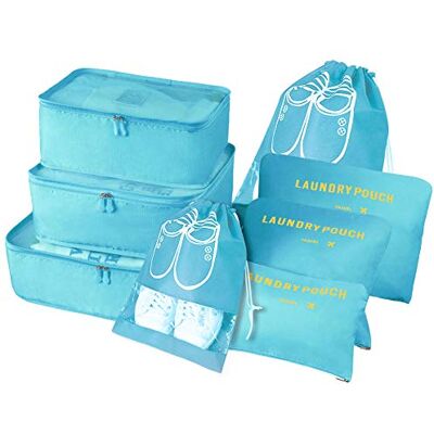 Vicloon Organisateur de Voyage, Lot de 8 Organiseurs de Bagage pour Voyage,Différents Tailles des Cubes Étanche Sacs de Voyage Rangement, Bleu Ciel, S Vicloon Organisateur de Voyage, Lot de 8 Organiseurs de Bagage pour Voyage,Différents Tailles des Cubes Étanche Sacs de Voyage Rangement, Bleu Ciel, S