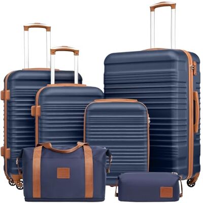 Coolife Ensemble de valises à roulettes à coque rigide en ABS 4 roulettes Serrure TSA Trolley rétractable La valise contient 1 sac de voyage et 1 trousse de toilette, Bleu/marron, Koffer-Set Coolife Ensemble de valises à roulettes à coque rigide en ABS 4 roulettes Serrure TSA Trolley rétractable La valise contient 1 sac de voyage et 1 trousse de toilette, Bleu/marron, Koffer-Set
