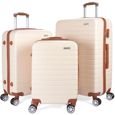 BRUBAKER Set de Valises Paris 3 Valises Rigides avec Bagage à Main Valise Trolleys avec Serrure à Numéro, 4 Roues et Poignées Confortables (M, L, XL Crème Blanc et Marron Clair) BRUBAKER Set de Valises Paris 3 Valises Rigides avec Bagage à Main Valise Trolleys avec Serrure à Numéro, 4 Roues et Poignées Confortables (M, L, XL Crème Blanc et Marron Clair)
