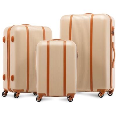 FERGÉ Milano Lot de 3 valises rigides à roulettes Bagages à main 55 cm, L et XL Valises rigides à roulettes 4 roulettes 100 % ABS, champagne, 3er Set, Ensemble de valises FERGÉ Milano Lot de 3 valises rigides à roulettes Bagages à main 55 cm, L et XL Valises rigides à roulettes 4 roulettes 100 % ABS, champagne, 3er Set, Ensemble de valises