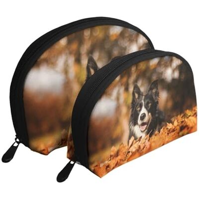 KEDDJI Border Collie Bokeh Autumn Black Border Collie, sac de maquillage pour femme, sac de rangement, petite porte-monnaie, trousse de toilette, trousse de maquillage, 2 pièces, comme sur l'image, One Size, KEDDJI Border Collie Bokeh Autumn Black Border Collie, sac de maquillage pour femme, sac de rangement, petite porte-monnaie, trousse de toilette, trousse de maquillage, 2 pièces, comme sur l'image, One Size,