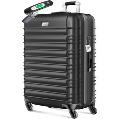 KESSER ® Valise rigide de voyage, avec balance à bagages + étiquette de bagage, valise à roulettes, serrure à combinaison, 4 roues, plastique ABS, poignée télescopique, Noir, 75 cm 120 L KESSER ® Valise rigide de voyage, avec balance à bagages + étiquette de bagage, valise à roulettes, serrure à combinaison, 4 roues, plastique ABS, poignée télescopique, Noir, 75 cm 120 L