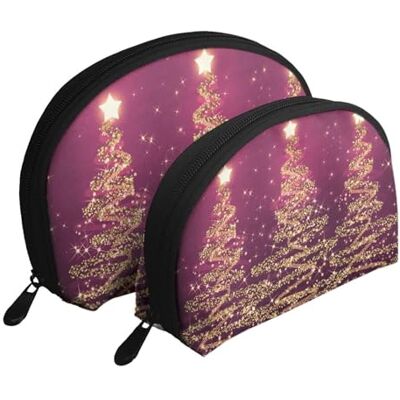 KEDDJI Lot de 2 trousses de maquillage élégantes avec motifs d'arbres étincelants de Noël, rose et violet, sac de rangement pour femme, petit porte-monnaie, trousse de toilette, trousse de maquillage, comme KEDDJI Lot de 2 trousses de maquillage élégantes avec motifs d'arbres étincelants de Noël, rose et violet, sac de rangement pour femme, petit porte-monnaie, trousse de toilette, trousse de maquillage, comme