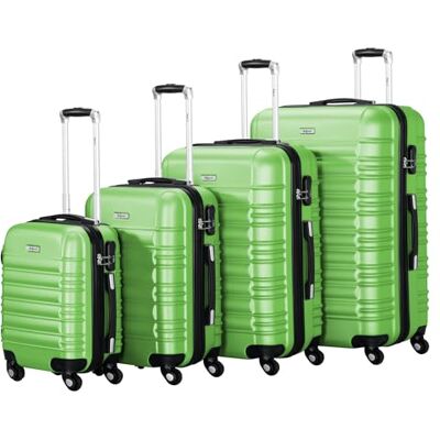 Zelsius Lot de 4 valises/bagages, à coque rigide, en ABS, grandes, avec serrure à combinaison, roulettes doubles et cloison intérieure, trolley, vert, S Zelsius Lot de 4 valises/bagages, à coque rigide, en ABS, grandes, avec serrure à combinaison, roulettes doubles et cloison intérieure, trolley, vert, S