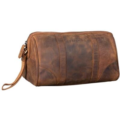 STILORD "Charles" Trousse de Toilette Cuir Grand Vintage Design pour Homme et Femme Nécessaire avec poignée Couleur:marron moyen STILORD "Charles" Trousse de Toilette Cuir Grand Vintage Design pour Homme et Femme Nécessaire avec poignée Couleur:marron moyen