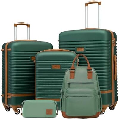 Coolife Set de Valise 5 Pièces, 20"+24"+28" Valise pour Voyages en Famille Set Valise avec Sac à Dos et Trousse Toilette, Serrure TSA, Roulettes Pivotantes à 360°, Poignée Télescopique (Vert/Marron) Coolife Set de Valise 5 Pièces, 20"+24"+28" Valise pour Voyages en Famille Set Valise avec Sac à Dos et Trousse Toilette, Serrure TSA, Roulettes Pivotantes à 360°, Poignée Télescopique (Vert/Marron)