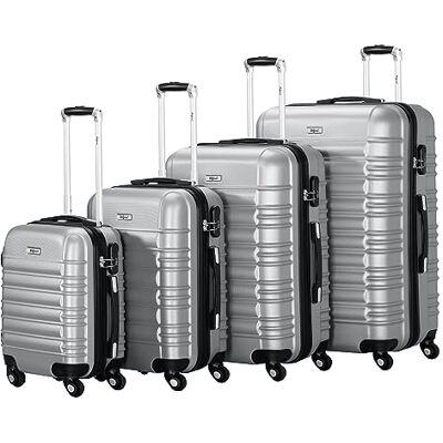 Zelsius Lot de 4 valises rigides en ABS avec serrure à combinaison, doubles roulettes et cloison intérieure Valise rigide 4 pièces Trolley Grande valise, gris, 75 x 50 x 32 cm, Ensemble de Zelsius Lot de 4 valises rigides en ABS avec serrure à combinaison, doubles roulettes et cloison intérieure Valise rigide 4 pièces Trolley Grande valise, gris, 75 x 50 x 32 cm, Ensemble de