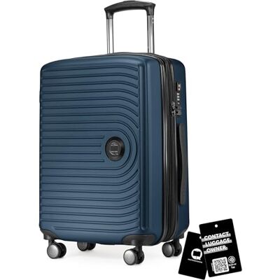Hauptstadtkoffer Mitte Valise cabine extensible 55 x 40 x 23 cm, bagage cabine avion, serrure TSA, 4 roulettes doubles, valise rigide, trolley, 55 L + étiquette bagage numérique, Bleu foncé Hauptstadtkoffer Mitte Valise cabine extensible 55 x 40 x 23 cm, bagage cabine avion, serrure TSA, 4 roulettes doubles, valise rigide, trolley, 55 L + étiquette bagage numérique, Bleu foncé