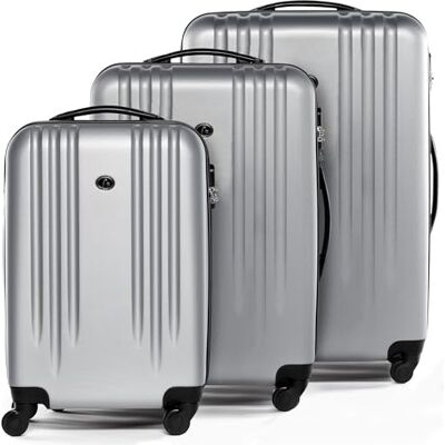 FERGÉ Lot de 3 valises rigides Marseille Bagage à main 55 cm Taille L et XL Valise rigide à 4 roulettes 100 % ABS Argenté FERGÉ Lot de 3 valises rigides Marseille Bagage à main 55 cm Taille L et XL Valise rigide à 4 roulettes 100 % ABS Argenté