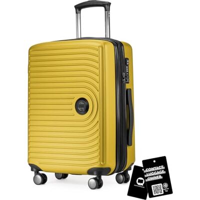 Hauptstadtkoffer Mitte Valise cabine extensible 55 x 40 x 23 cm, bagage cabine avion, serrure TSA, 4 roulettes doubles, valise rigide, trolley, 55 L + étiquette bagage numérique, Jaune Hauptstadtkoffer Mitte Valise cabine extensible 55 x 40 x 23 cm, bagage cabine avion, serrure TSA, 4 roulettes doubles, valise rigide, trolley, 55 L + étiquette bagage numérique, Jaune
