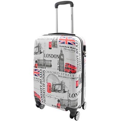 House Of Leather Valise rigide à quatre roues avec impression Londres City Valise de voyage verrouillable, blanc, Cabin, Bagages House Of Leather Valise rigide à quatre roues avec impression Londres City Valise de voyage verrouillable, blanc, Cabin, Bagages