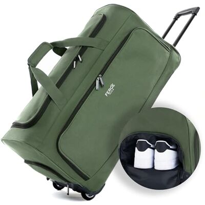 FERGÉ sac de voyage à roulettes et compartiment à chaussures Bagage souple Weekender Paris 90 l, vert olive, 70x36x36 cm FERGÉ sac de voyage à roulettes et compartiment à chaussures Bagage souple Weekender Paris 90 l, vert olive, 70x36x36 cm