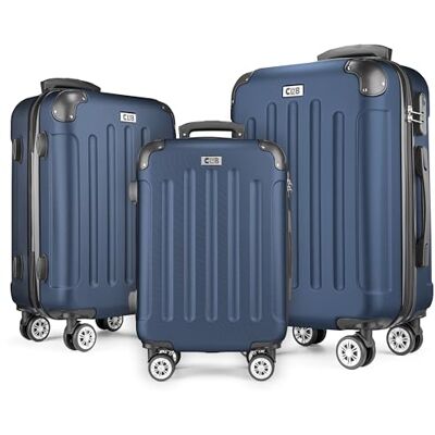 POSH Valise rigide à roulettes Bagage à main 4 roulettes Valise rigide en ABS Valise de vacances en kit M-L-XL, Bleu marine, SET, Valise rigide en ABS POSH Valise rigide à roulettes Bagage à main 4 roulettes Valise rigide en ABS Valise de vacances en kit M-L-XL, Bleu marine, SET, Valise rigide en ABS