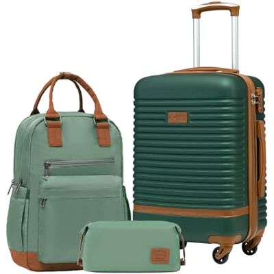 Coolife Set de Valise 3 Pièces, 20" Petite Valise pour Courts Voyages Set Valise avec Sac à Dos et Trousse Toilette, Serrure TSA, Roulettes Pivotantes à 360°, Poignée Télescopique (Vert/Marron) Coolife Set de Valise 3 Pièces, 20" Petite Valise pour Courts Voyages Set Valise avec Sac à Dos et Trousse Toilette, Serrure TSA, Roulettes Pivotantes à 360°, Poignée Télescopique (Vert/Marron)