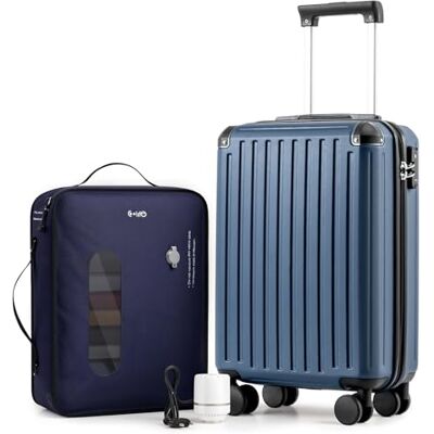 Coolife Valise cabine 55 x 35 x 20 cm pour avion Ryanair Bagage à main Bagage cabine valise rigide avec serrure TSA et 4 roulettes jumelées, bleu foncé, Vakuum-55x35x20cm+Pumpe, Ryan Airlines Bag Sac Coolife Valise cabine 55 x 35 x 20 cm pour avion Ryanair Bagage à main Bagage cabine valise rigide avec serrure TSA et 4 roulettes jumelées, bleu foncé, Vakuum-55x35x20cm+Pumpe, Ryan Airlines Bag Sac