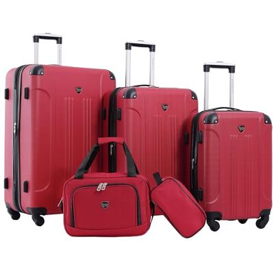 Travelers Club Bagage Spinner Extensible Chicago Rigide, Rouge, Set 5 Pièces Travelers Club Bagage Spinner Extensible Chicago Rigide, Rouge, Set 5 Pièces