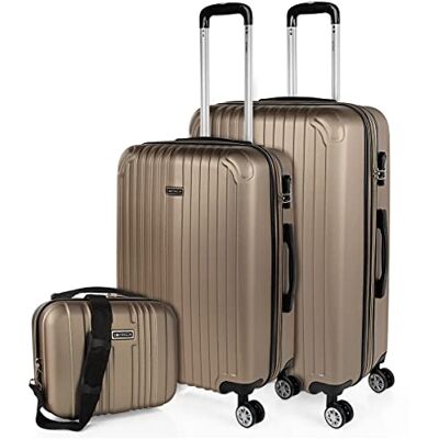 ITACA Valises. Lot de Valise Rigides 4 Roulettes Valise Grande Taille, Valise soute Avion, Bagages pour Voyages.Ensemble Valise Voyage. Verrouillage à Combinaison, Champagne ITACA Valises. Lot de Valise Rigides 4 Roulettes Valise Grande Taille, Valise soute Avion, Bagages pour Voyages.Ensemble Valise Voyage. Verrouillage à Combinaison, Champagne