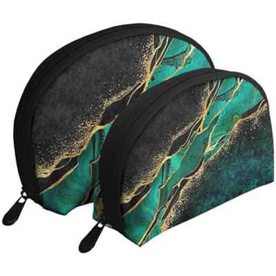 KEDDJI Malachite verte marbrée noire avec veines dorées et pois dorés, trousse de maquillage pour femme, petit porte-monnaie, trousse de toilette, trousse de maquillage, 2 pièces, comme sur l'image, One KEDDJI Malachite verte marbrée noire avec veines dorées et pois dorés, trousse de maquillage pour femme, petit porte-monnaie, trousse de toilette, trousse de maquillage, 2 pièces, comme sur l'image, One