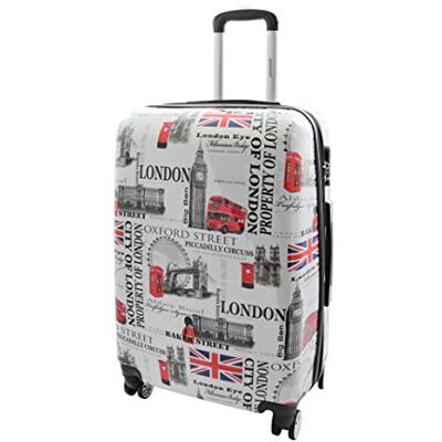 House Of Leather Valise rigide à quatre roues avec impression Londres City Valise de voyage verrouillable, blanc, M, Bagages House Of Leather Valise rigide à quatre roues avec impression Londres City Valise de voyage verrouillable, blanc, M, Bagages