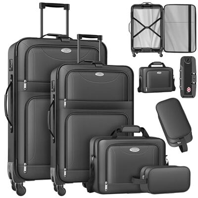 KESSER ® Lot de 4 valises de voyage Sac à roulettes en tissu avec serrure TSA Roulettes à 360° et poignée télescopique Sac cosmétique Valise légère et grande KESSER ® Lot de 4 valises de voyage Sac à roulettes en tissu avec serrure TSA Roulettes à 360° et poignée télescopique Sac cosmétique Valise légère et grande