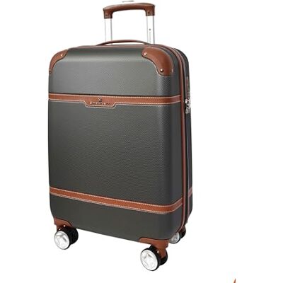 A1 FASHION GOODS Valise rigide extensible et légère à 4 roues de style vintage Gris Grand, Gris foncé avec bordure marron, Cabine, Valise A1 FASHION GOODS Valise rigide extensible et légère à 4 roues de style vintage Gris Grand, Gris foncé avec bordure marron, Cabine, Valise