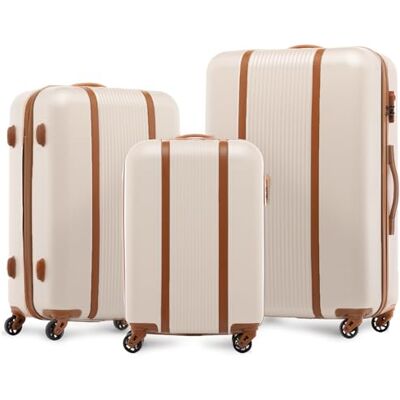 FERGÉ Lot de 3 valises voyage MILANO bagages durs légers 3 pièces mallette 4 roues beige, Beige-marron, SET DE 3, Set de valises FERGÉ Lot de 3 valises voyage MILANO bagages durs légers 3 pièces mallette 4 roues beige, Beige-marron, SET DE 3, Set de valises
